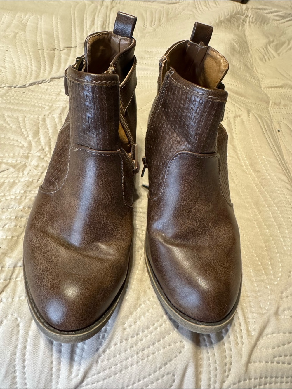 Women's Brown Ankle Booties - Textured Chelsea Style
